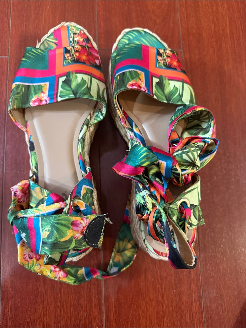 INC International Concepts Tropical Floral Espadrille Sandals - Green Multi